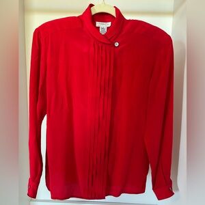 Silk Christian Dior Vintage Vibrant Red Blouse with shoulder pads